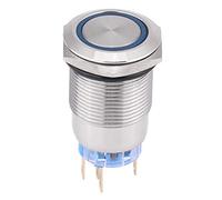 Keenso 19mm Interrupteur Etanche, 12-24V LED Bouton de Démarrage Bouton de Verrouillage ON/OFF Commutateur Bouton-Poussoir Auto-bloquant en Acier Inoxydable (Blue)