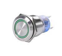 Keenso 19mm Interrupteur Etanche, 12-24V LED Bouton de Démarrage Bouton de Verrouillage ON/OFF Commutateur Bouton-Poussoir Auto-bloquant en Acier Inoxydable (Green)