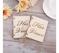 Keenso 2pcs Belle Cérémonie de Mariage les Leçons de Brochure Ed, écrivez Votre Serment, Idéal pour les Mariages/Fêtes, le Bois + la Corde de Chanvre (Type 4)