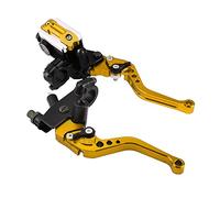 Keenso 2pcs Leviers de Frein et d’Embrayage Réglables, 7/8 "Frein de Moto Universel Leviers de Réservoir de Maître-cylindre d’Embrayage pour Moto(Gold)