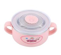 Keenso 304 Bol bébé en Acier Inoxydable avec Motif de Dessin animé, Coquille pour Enfants à Double Couche avec Couvercle pour Riz, Ustensiles de Cuisine (PINK)