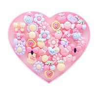 Keenso Bagues en résine de Dessins animés pour Enfants, 36 pièces avec vitrine en Forme de c ur, Taille réglable, Motif Fleurs et Animaux, pour Filles, Résine + Plastique, Aucune Pierre précieuse