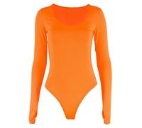 Keenso Body à Manches Longues pour Femmes, Justaucorps Orange Confortable, à la Mode, Charmant, ajusté, pour Danser la Vie Quotidienne (ORANGE)