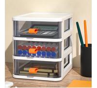 KEENSO Boîte de rangement de bureau transparente Boîte de rangement de bureau de type meuble boite 5 3 Couches Blanc 13.4x17x17cm