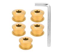 Keenso Boulons de Roue de vélo, 5 pièces en Alliage d'aluminium vis de Plateau de vélo Boulon de Roue de vélo pour Simple Double Triple Vitesse(5mm-Or) Outils de matériel de réparation de vélos