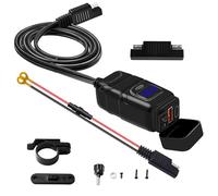 Keenso Chargeur USB pour Moto, Chargeur Rapide QC3.0 avec Voltmètre et | Double Sortie USB C PD 30W et USB A 18W, Faisceau SAE vers Borne à Anneau, Entrée 12V à 24V, Construction ABS, Convient au