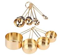 Keenso Ensemble de Cuillères à Mesurer, Ensemble de Tasses à Cuillères à Mesurer en Acier Inoxydable 304, 8 Pièces avec échelles Gravées, 1,25 Ml à 250 Ml pour la Cuisson du café, du thé, de la (GOLD)
