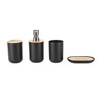 Keenso Ensemble de Salle de Bain Moderne, Gobelet à Brosse à Dents Lisse, pour la Maison, L'hôtel, Ensemble Durable pour Les Amis de la Famille, 4 Pièces, Matériau en Plastique et Bambou (Black)