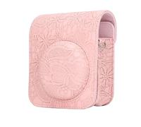 Keenso Étui de Transport Vintage pour Appareil Photo instantané Mini 12 Sangle Multifonctionnelle Cadeau Exclusif pour la Protection et L'esthétique Matériau en Cuir PU (Motif Rose foncé)