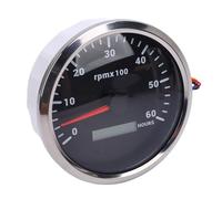 Keenso Jauge de Tachymètre, Jauge de Tachymètre 6000 Tr/min 110 Mm 4 3/8 Pouces avec Rétroéclairage 7 Couleurs DC 9-32 V Compteur Horaire pour Camion Tracteur Remorque (Cadran noir lunette argentée