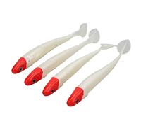 Keenso Leurres de Pêche à Queue en T, Appâts Souples en Silicone avec Action de Nage Réaliste pour Bar d'eau Douce et Panfish (Tête Rouge Corps Blanc)
