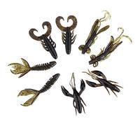 Keenso Leurres en Plastique Souple, Ensemble d'appâts en Silicone Haute ténacité pour la Pêche au Bar, Assortiment de Crevettes et de Larves Multi-Styles de 25 Pièces (Café)