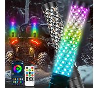 Keenso Lot de 2 Lumières LED RVB 12 à 24 V pour Télécommande D'application de Voiture, 366 Modes de Poursuite D'antenne Côte à Côte, Accessoires pour UTV ATV Tout-terrain, Camion de (2FT avec drapeau)