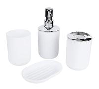 Keenso Lot de 4 accessoires de salle de bain comprenant une bouteille de lotion en plastique, un gobelet de rangement, une tasse à vaisselle et un bol (blanc)