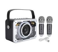Keenso Machine de Microphone de karaoké pour Enfants, Haut-Parleur Portable avec 2 Microphones sans Fil pour 4 à 8 Ans (Silver