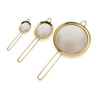 Keenso Passoire à Huile en Maille, Passoire Fine en Acier Inoxydable pour Aliments de Cuisine, à Farine avec Long Manche pour Boulettes, Nouilles, Lot de 3, doré