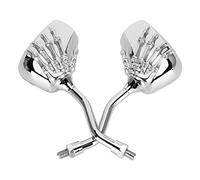 Keenso Rétroviseurs de Moto, 2 Pièces Rétroviseurs Chromés de Moto 8 Mm 10 Mm Fil Squelette Crâne Main Réflecteur de Guidon