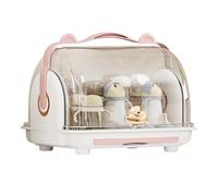 Keenso Support de Séchage de Biberons, Boîte de Rangement Anti-poussière avec Couvercle, Organisateur en Plastique Simple pour la Cuisine, Vaisselle pour Tout-petits (PINK)