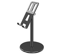 Keenso Support de Téléphone Portable en Alliage d'aluminium, Hauteur et Angle de 90 Degrés Réglables avec Port de Charge et Coussinet en Silicone pour Bureau, Maison, Téléphone, Tablette (Black)