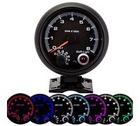 Keenso Tachymètre de Voiture, Tachymètre de Voiture 3,75 Pouces 12 V 0-8000 Tr/min Indicateur de Jauge de Tachymètre avec Lumière de Changement de Vitesse Réglable Tachymètre