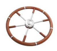 Keenso Volant de Bateau en Acier Inoxydable, Design Rétro à 6 Rayons de 18 Pouces avec Poignée en Bois de Teck, Polissage Miroir pour Yachts, Bateaux, Bateaux de Pêche