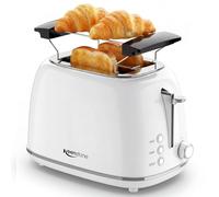 Keenstone Grille-pain à 2 tranches au design rétro - Fentes extra larges en acier inoxydable, 6 niveaux de brunissement, fonction réchauffage et décongélation, parfait pour les bagels, les toasts, le