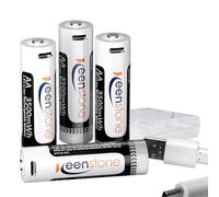 Keenstone Piles AA Rechargeables USB C, Accus 3500mWh Lithium AA LR6 HR6 1.5V Tension Constante Charge Directe Via USB-C 4 en 1 (4 Pack)