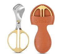 KEENSUN Ciseaux à cigares, guillotine double lame en acier inoxydable (doré) avec étui en cuir, accessoires pour cigares (largeur du manche de 5,3 cm)