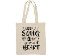 Keep A Song in Your Heart Sac fourre-tout en coton naturel avec notes de musique pour guitare électrique Blanc