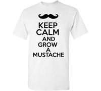 Keep Calm and Grow A Mustache Funny Novelty Statement Graphics Adult T Shirt 100% Cotton Tee1 Manches Courtes(XX-Large)