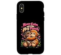 Keep Calm and Hug Punch Cute Monkeys Cuddle Humour Coque pour iPhone X/XS