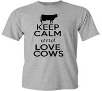 Keep Calm and Love Cows Adult T Shirt Tee Grey Manches Courtes(X-Large)