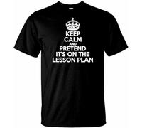 Keep Calm and Pretend It's on The Lesson Plan Funny White t Shirt Womens Gifts for Teachers Manches Courtes(3X-Large)