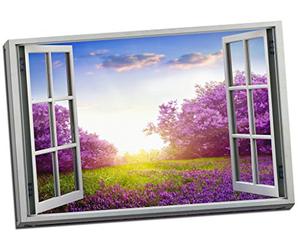 Keep Calm and printemps Lavande View 3D Effet fenêtre Impression sur toile murale Art Grand 76,2 x 50,8 cm