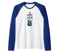 Keep Calm and Rock on Wand pour Les Amateurs de Musique de Guitare Manche Raglan, Homme, Bleu Royal/Blanc, L