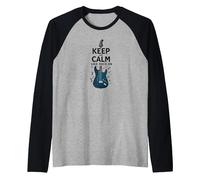 Keep Calm and Rock on Wand pour Les Amateurs de Musique de Guitare Manche Raglan, Homme, Noir/Chiné Athlétique, L