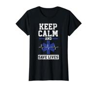 Keep Calm and Save Lives Kit de Soins de santé pour ambulanciers EMT T-Shirt Graphique avec Valeur, Femme, Noir, S