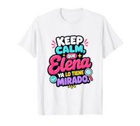 Keep Calm, Que Elena Ya lo tiene mirado T-Shirt Graphique avec Valeur, Homme, Blanc, L