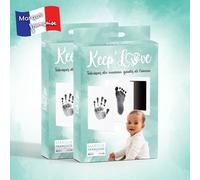 Keep’Love Lot de 2 Kits Empreinte Bébé, Tampon Sans Encre Main et Pied - Cadeau Naissance, Souvenir Bébé à Créer, Coffret Cadeau Bébé Fille Garçon, Grand Format 12,5x8 cm, Marque Toulousaine