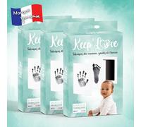 Keep’Love Lot de 3 Kits Empreinte Bébé, Tampon Sans Encre Main et Pied - Cadeau Naissance, Souvenir Bébé à Créer, Coffret Cadeau Bébé Fille Garçon, Grand Format 12,5x8 cm, Marque Toulousaine