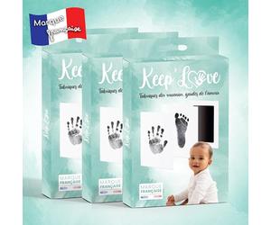 Keep’Love Lot de 3 Kits Empreinte Bébé, Tampon Sans Encre Main et Pied - Cadeau Naissance, Souvenir Bébé à Créer, Coffret Cadeau Bébé Fille Garçon, Grand Format 12,5x8 cm, Marque Toulousaine
