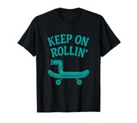 Keep on Rollin' Plumber Skateboard Graphic Noir/bleu sarcelle T-Shirt