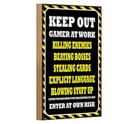 Keep Out - Gamer at Work - Enter at Own Risk - Panneau en bois - 12 cm x 18 cm