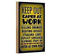 Keep Out | Gamer at Work | Plaque humoristique en bois pour joueurs | 12 cm x 18 cm