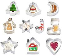 Keepaty Lot de 10 petits emporte-pièces de Noël - Mini emporte-pièces de Noël en acier inoxydable : Étoile, sapin, ange, clochette, cœur et plus