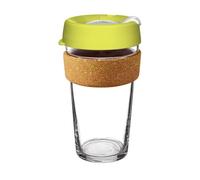 KeepCup Brew Cork Ace - Tasse à café réutilisable en verre trempé et bande en liège avec balle de tennis récupérée, L 454 ml - Slice
