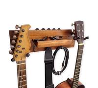 keepdrum GS039a Support mural en bois d'acacia pour 2 guitares/accessoires