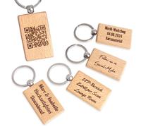 keepdrum Porte-clés en bois personnalisé avec gravure QR code, marron, 50 x 30 x 7 mm