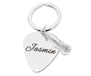 keepdrum Porte-clés en forme de médiator de guitare avec gravure personnalisée, tons argentés, 32 x 28 x 2 mm