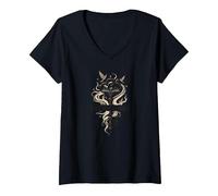 Keeper of Stories : la clé Magique des domaines littéraires T-Shirt avec Col en V, Femme, Noir, XXL